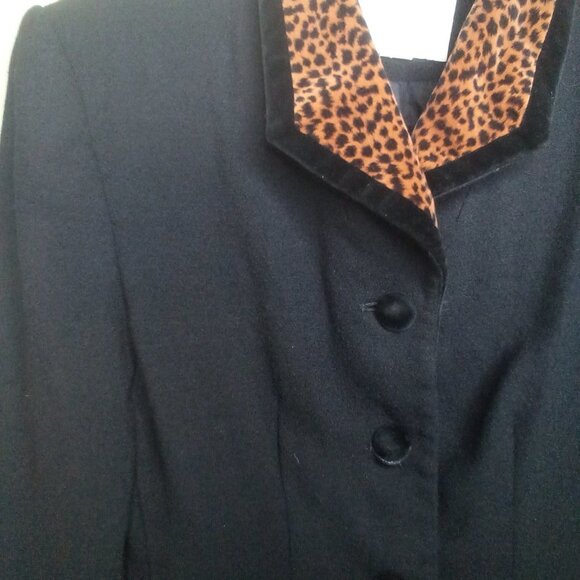 Lord & Taylor Jacket Blazer 8 Wool Animal Print Black - Picture 8 of 15